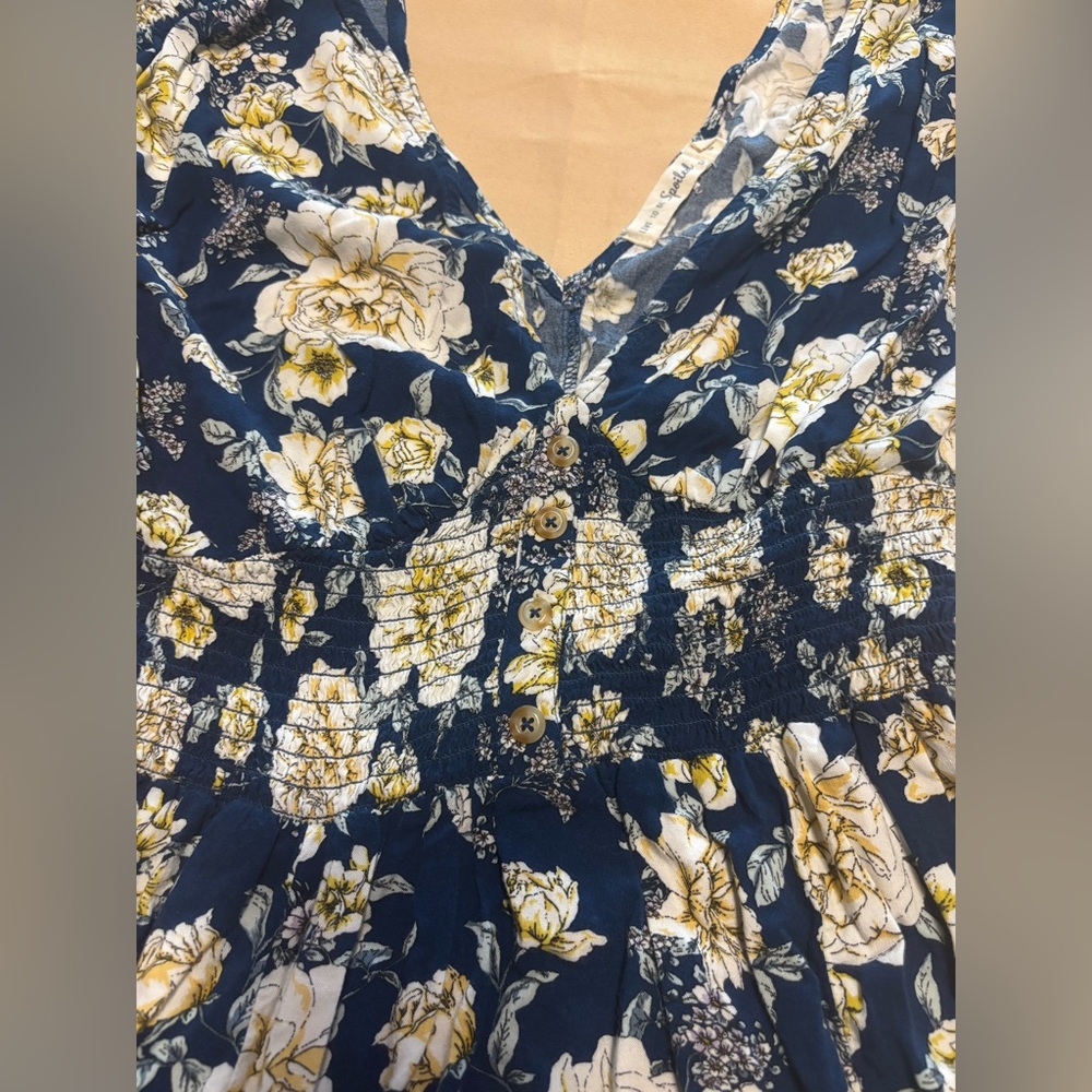 Live To Be Spoiled Women Maxi Blue Dress Sz S Floral V Neck Open Back Stretch - Picture 12 of 13